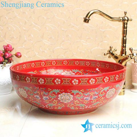 YL-P_2688 Fancy lord palace style ceramic cupboard bath wash basin