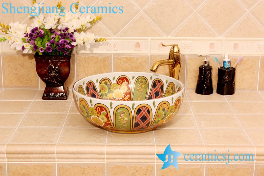 YL-P_4817 YL-P_4817 Morocco style royal court colored ceramic bathroom sink - shengjiang  ceramic  factory   porcelain art hand basin wash sink