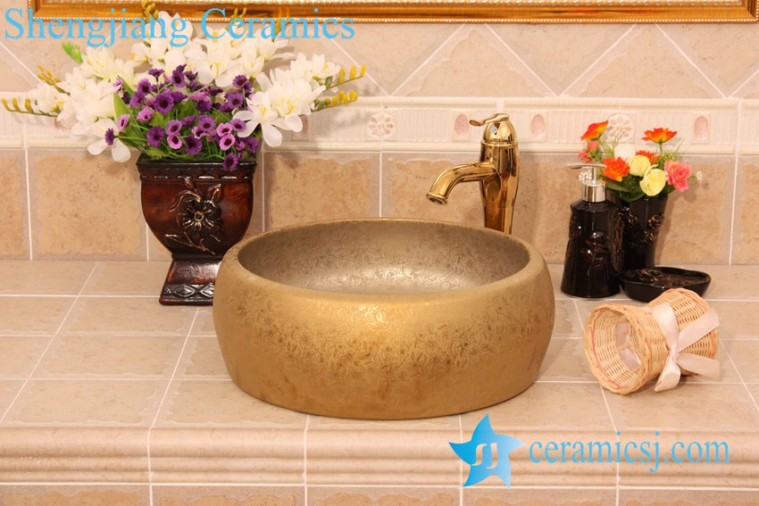 YL-R_6421 YL-R_6421 Golden round ceramic drum waist shape ceramic foot wash basin - shengjiang  ceramic  factory   porcelain art hand basin wash sink