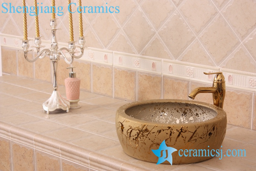 YL-R_7534 YL-R_7534 Fake golden/silver metal ceramic material cupboard top wash basin - shengjiang  ceramic  factory   porcelain art hand basin wash sink
