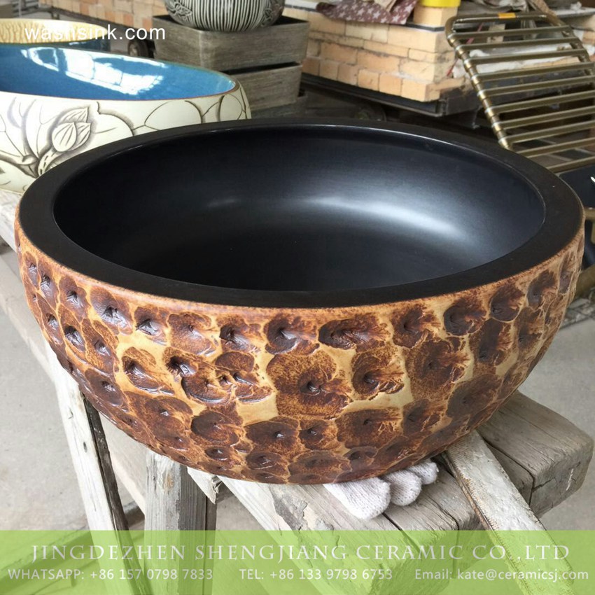 TPAA-208-w15h41j395 TPAA-208 16 inches diameter Shengjiang ceramics factory hand carving ceramic round basin - shengjiang  ceramic  factory   porcelain art hand basin wash sink