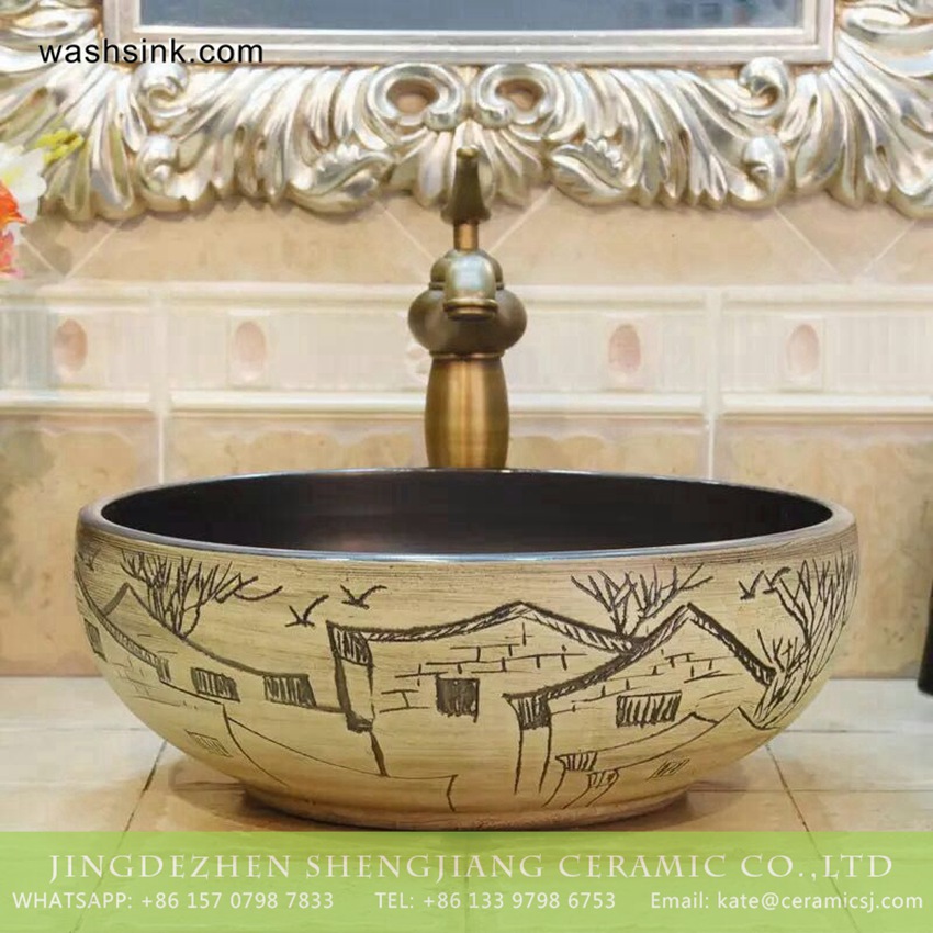 TPAA-214-w15h41j395-1 TPAA-214 China supplier beautiful country home enamel wash bowl - shengjiang  ceramic  factory   porcelain art hand basin wash sink