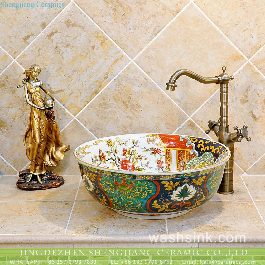 TXT14A-3 TXT14A-3 Asia style royal pattern ceramic bathroom art basin - shengjiang  ceramic  factory   porcelain art hand basin wash sink