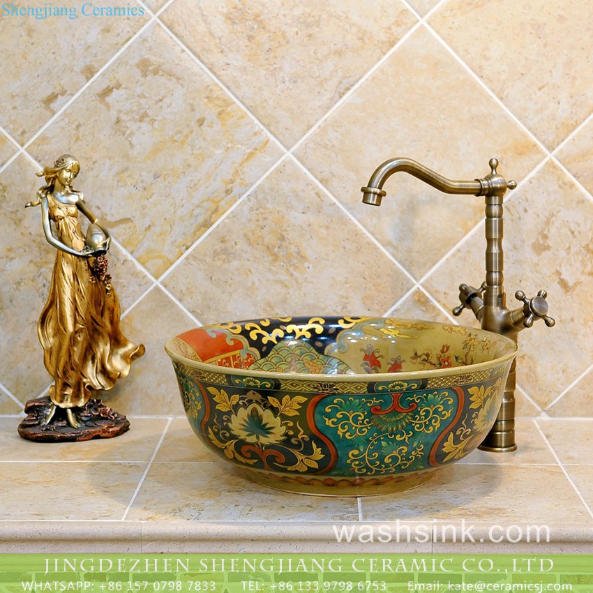 TXT14B-4 TXT14B-4 New produced Jingdezhen Jiangxi typical floral art ceramic sink - shengjiang  ceramic  factory   porcelain art hand basin wash sink