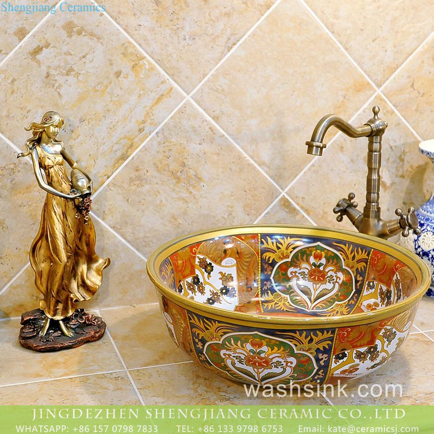 TXT16B-2 TXT16B-2 India style gold color Shengjiang ceramic factory direct sale toilet vitreous china sink - shengjiang  ceramic  factory   porcelain art hand basin wash sink