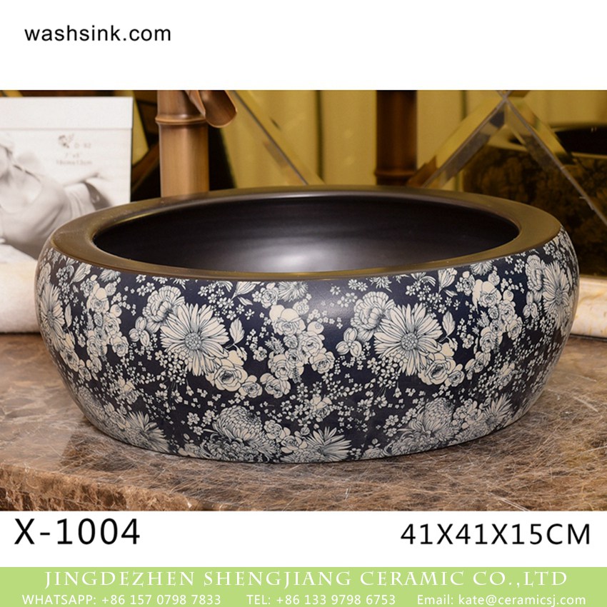 XHTC-X-1004-3 XHTC-X-1004-3 Jingdezhen factory direct flower pattern glazed curved ceramic wash basin - shengjiang  ceramic  factory   porcelain art hand basin wash sink