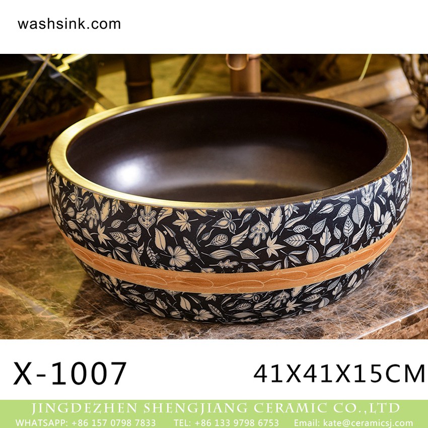 XHTC-X-1007-1-1 XHTC-X-1007-1 Jingdezhen factory direct wholesale glazed curved full of flowers porcelain sanitary ware - shengjiang  ceramic  factory   porcelain art hand basin wash sink