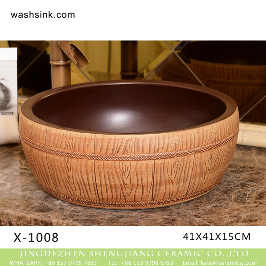 XHTC-X-1008-1 XHTC-X-1008-1 China traditional high quality ceramic color of wood surface wash basin - shengjiang  ceramic  factory   porcelain art hand basin wash sink