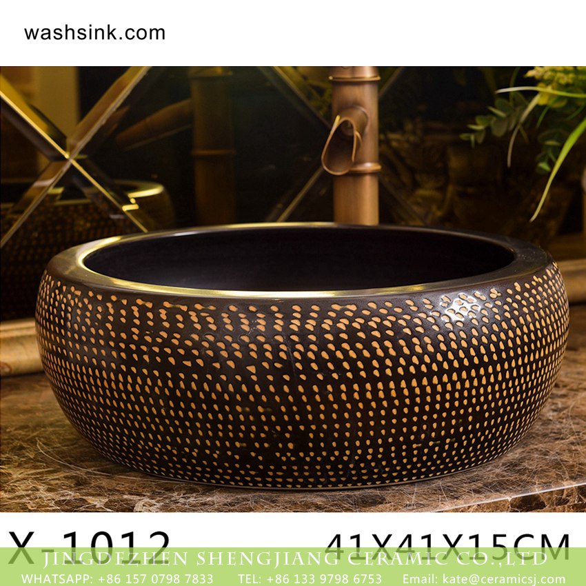 XHTC-X-1012-3 XHTC-X-1012-3 Jingdezhen wholesale brown bottom with yellow point art ceramic sanitary ware - shengjiang  ceramic  factory   porcelain art hand basin wash sink