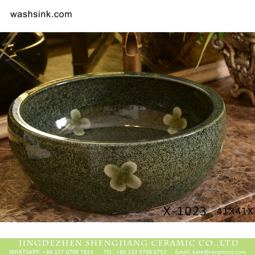 XHTC-X-1023-1 XHTC-X-1023-1 Jingdezhen Shengjiang ceramic factory high gloss antique round flowers pattern ceramic wash basin - shengjiang  ceramic  factory   porcelain art hand basin wash sink