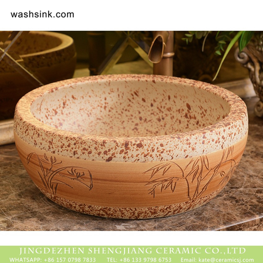 XHTC-X-1029-1 XHTC-X-1029-1 Shengjiang factory porcelain antique round brown spots with willow pattern sink bowl - shengjiang  ceramic  factory   porcelain art hand basin wash sink