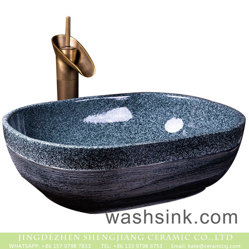 XXDD-08-3 Jingdezhen Shengjiang factory direct oval Chinese style antique sanitary ware with high gloss deep blue art famille rose wall XXDD-08-3 - shengjiang  ceramic  factory   porcelain art hand basin wash sink