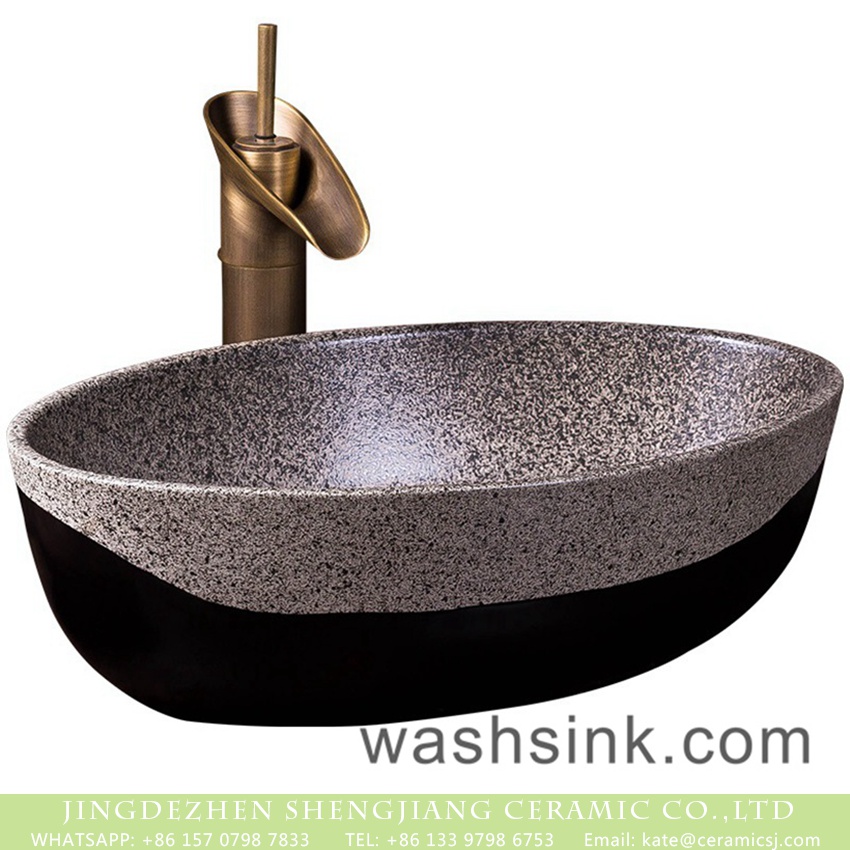 XXDD-45-5 Jingdezhen Shengjiang factory direct oval ceramic domestic wash basin Chinese style retro antique design bathroom vanity basin black and white with spots XXDD-45-5 - shengjiang  ceramic  factory   porcelain art hand basin wash sink