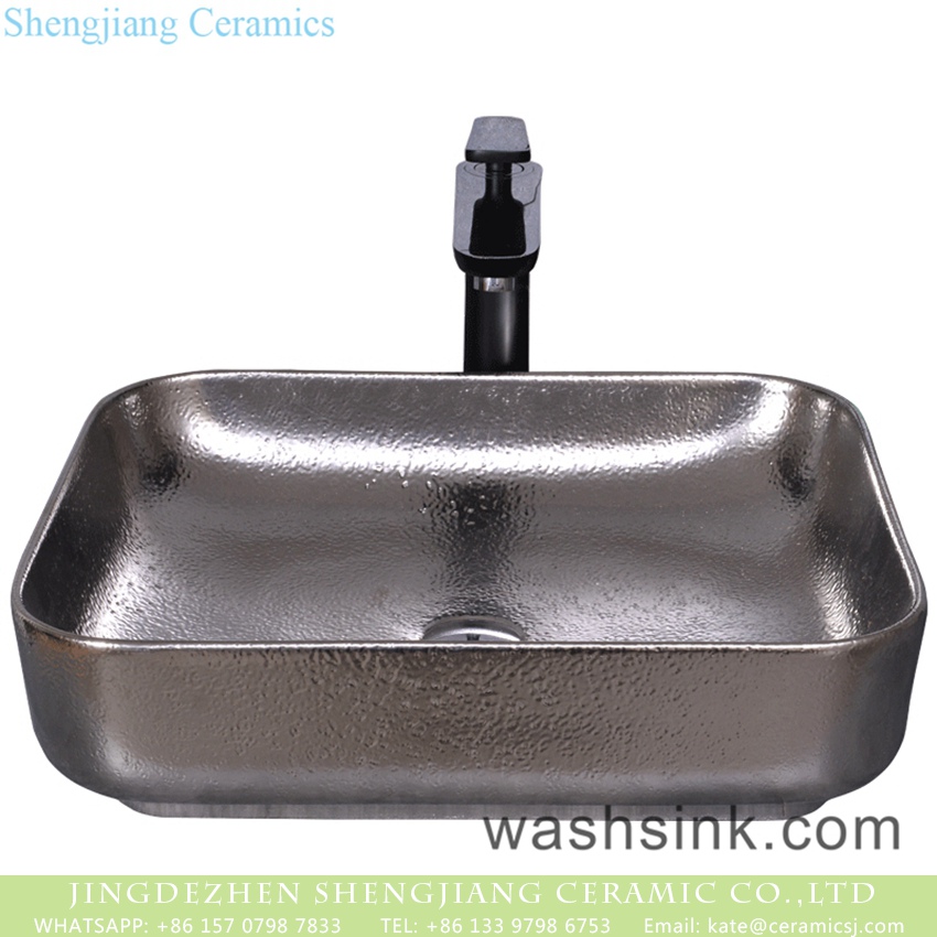 YQ-008-12-1 Shengjiang ceramics hot sales special design square simple industrial style chrome silver bathroom design vessel sink YQ-008-12 - shengjiang  ceramic  factory   porcelain art hand basin wash sink