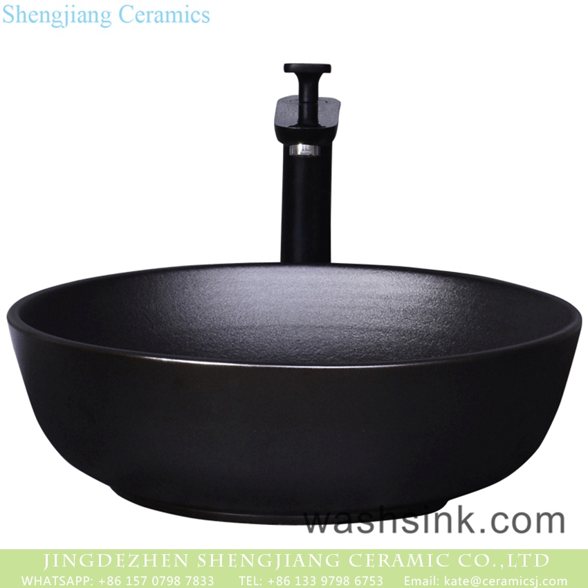 YQ-010-12 Shengjiang factory direct countertop round lavabo unique original simple art Nordic industrial style matte black ceramic sink bowl YQ-010-12 - shengjiang  ceramic  factory   porcelain art hand basin wash sink