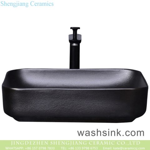Shengjiang factory wholesale price vanity basin simple metal industrial style black ceramic square bathroom design vessel sink YQ-012-9