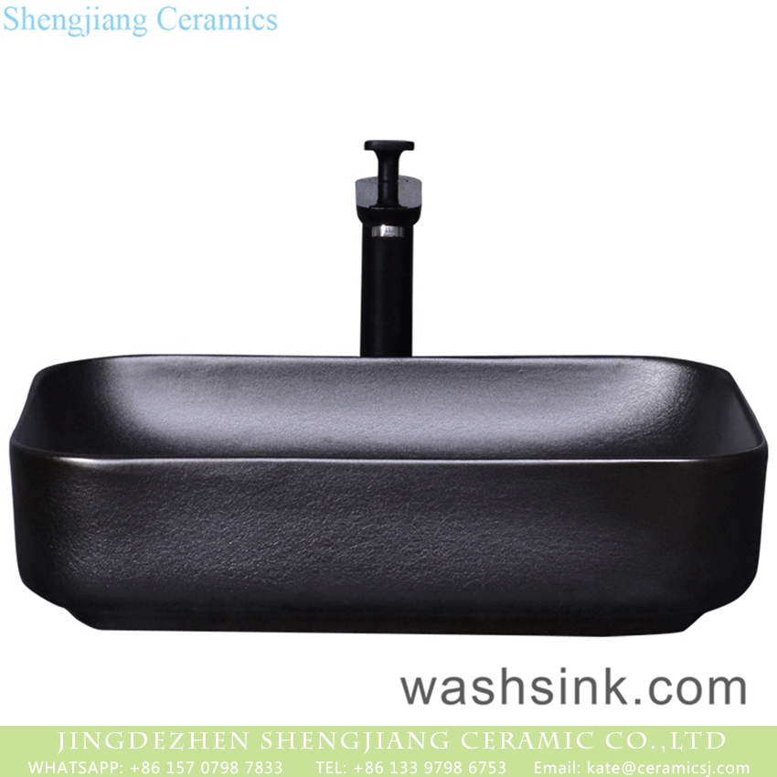 YQ-012-9 Shengjiang factory wholesale price vanity basin simple metal industrial style black ceramic square bathroom design vessel sink YQ-012-9 - shengjiang  ceramic  factory   porcelain art hand basin wash sink