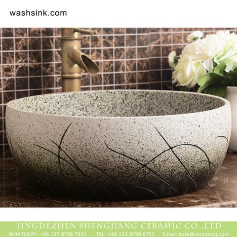 Shengjiang factory ceramic elegant Chinese style imitating marble white porcelain sanitary ware with sculptured grass XHTC-X-1018-1