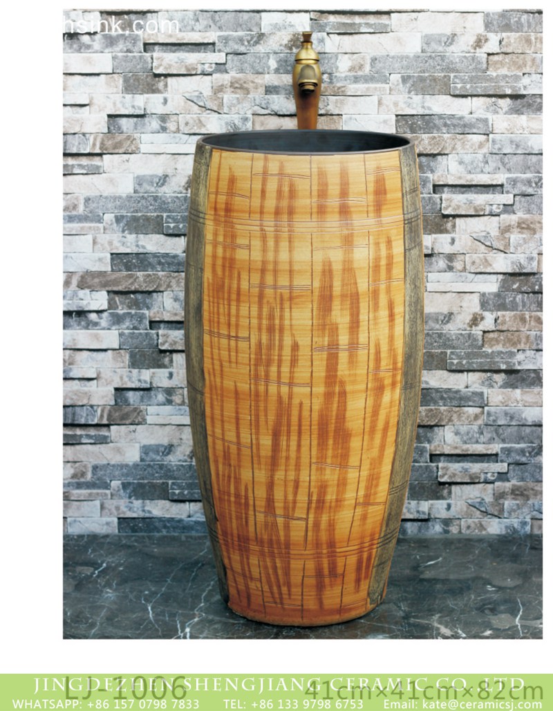 LJ-1006 Shengjiang factory sales hand carved the wood stripe one-piece basin LJ-1006 - shengjiang  ceramic  factory   porcelain art hand basin wash sink