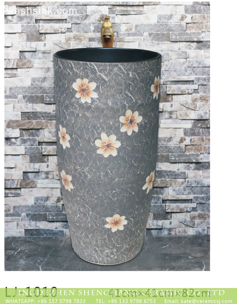 LJ-1010 Porcelain city Jingdezhen grey color with beautiful flowers pattern outdoor lavabo LJ-1010 - shengjiang  ceramic  factory   porcelain art hand basin wash sink