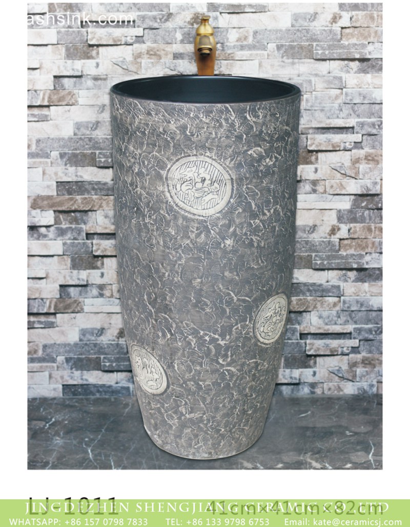 LJ-1011 Hot sales traditional design grey color with special printing outdoor vanity basin LJ-1011 - shengjiang  ceramic  factory   porcelain art hand basin wash sink