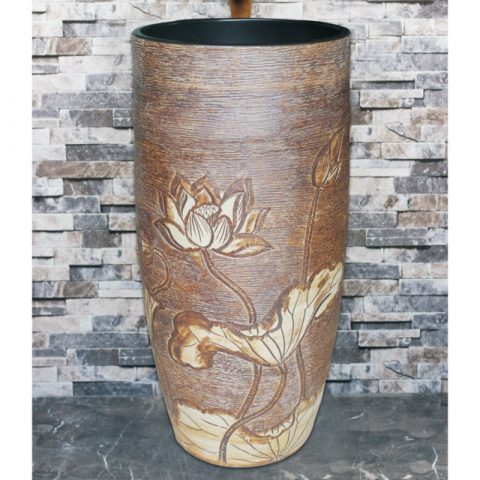 Hot Sales product brown color with hand carved flowers pattern outdoor pedestal wash basin LJ-1020
