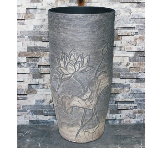 Shengjiang factory porcelain grey color with hand carved flowers pattern pedestal basin LJ-1021