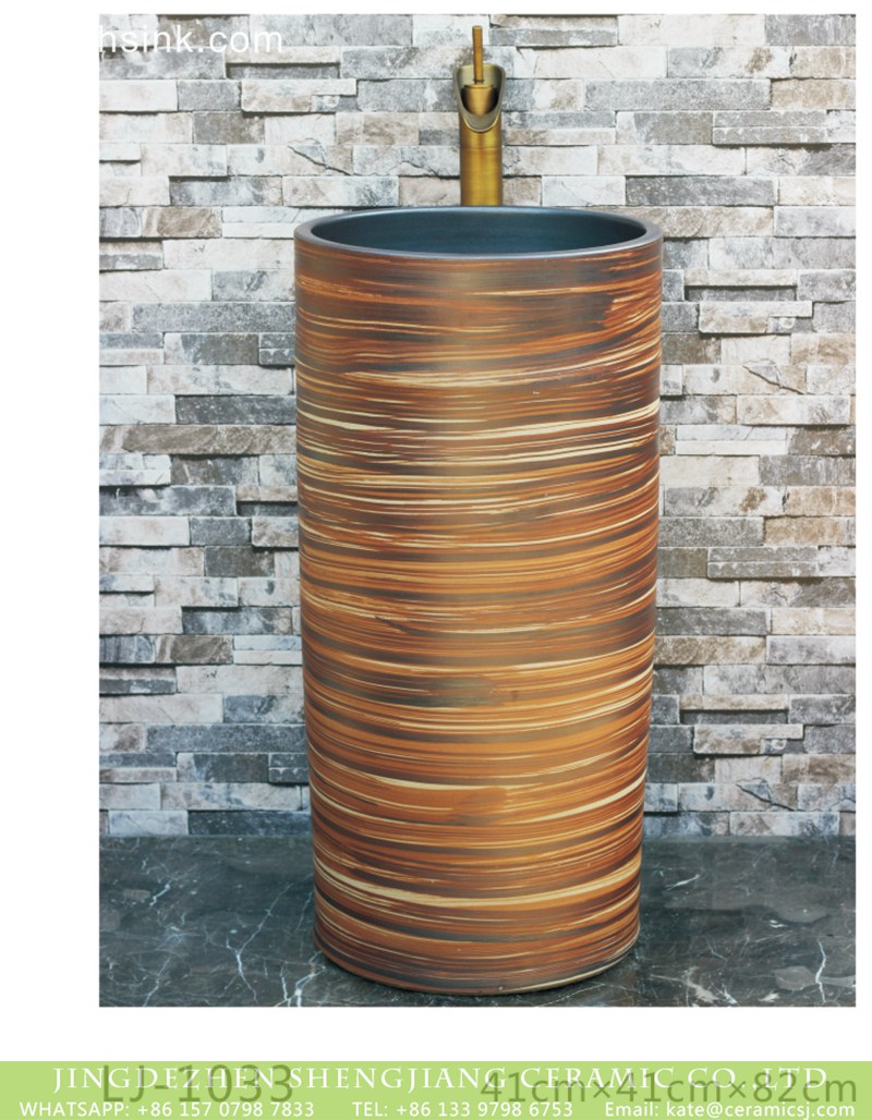 LJ-1033 Shengjiang factory direct wood stripes smooth surface outdoor lavabo LJ-1033 - shengjiang  ceramic  factory   porcelain art hand basin wash sink