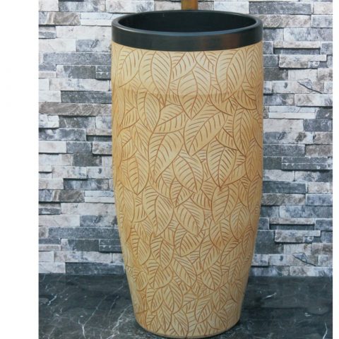 China traditional porcelain antique light color leaf pattern ceramic wash one-piece basin LJ-1036