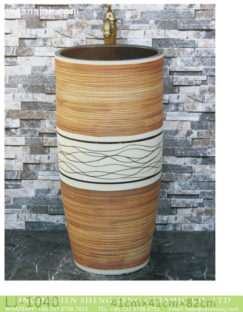 LJ-1040 China porcelain city wood surface and white color with black lines outdoor lavabo LJ-1040 - shengjiang  ceramic  factory   porcelain art hand basin wash sink