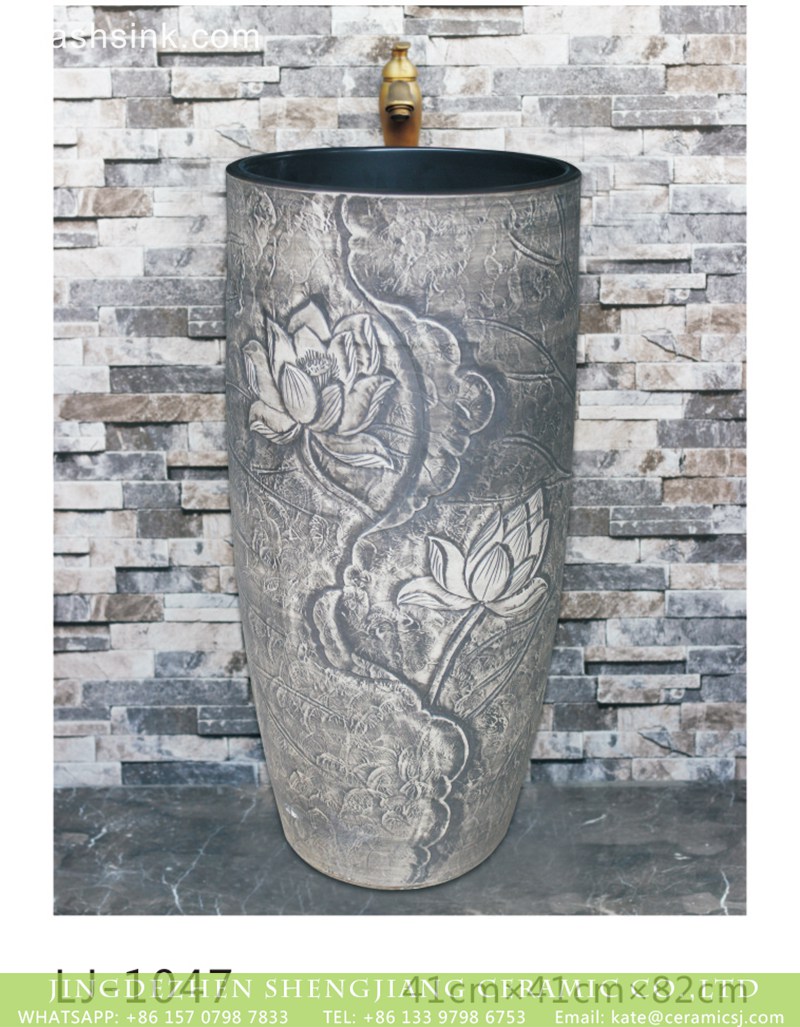 LJ-1047 Shengjiang factory porcelain grey color with beautiful flower pattern outdoor vanity basin LJ-1047 - shengjiang  ceramic  factory   porcelain art hand basin wash sink