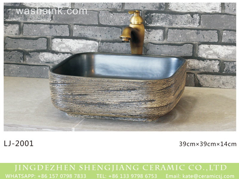 LJ-2001 China traditional high quality black wall and hand carved dark color surface wash basin LJ-2001 - shengjiang  ceramic  factory   porcelain art hand basin wash sink