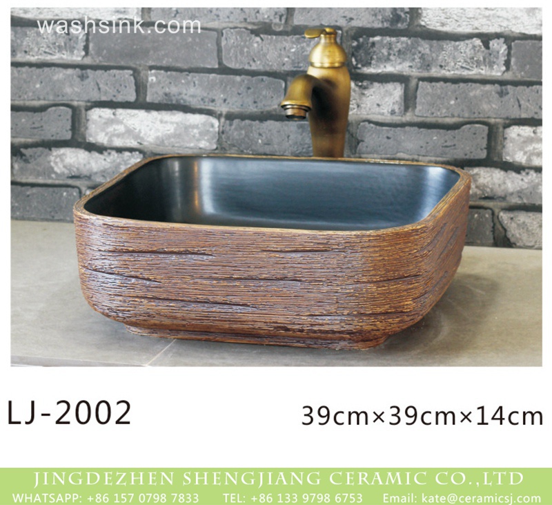 LJ-2002 Shengjiang factory direct hand carved brown color square vanity basin LJ-2002 - shengjiang  ceramic  factory   porcelain art hand basin wash sink