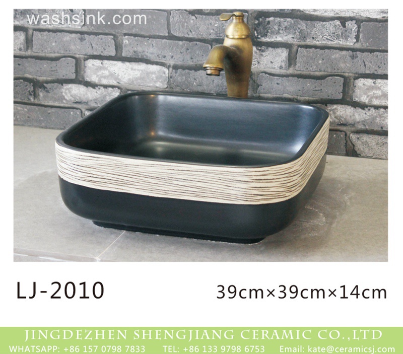 LJ-2010 Shengjiang factory hot sell product black and white color surface foursquare sanitary ware  LJ-2010 - shengjiang  ceramic  factory   porcelain art hand basin wash sink