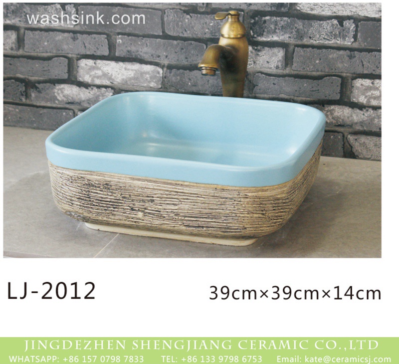 LJ-2012 Chinese modern new style light blue wall and wood surface durable art basin  LJ-2012 - shengjiang  ceramic  factory   porcelain art hand basin wash sink
