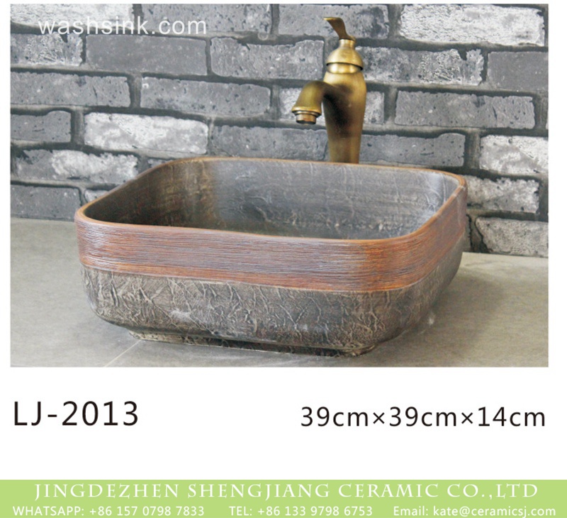 LJ-2013 Shengjiang factory porcelain antique dark color thick edge foursquare lavabo  LJ-2013 - shengjiang  ceramic  factory   porcelain art hand basin wash sink