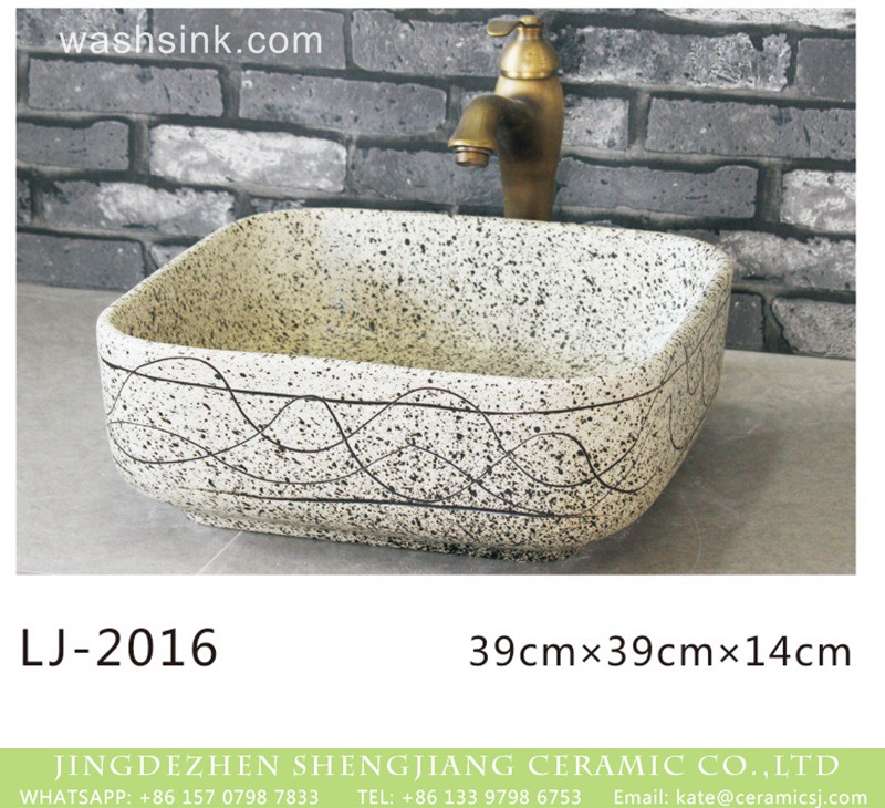 LJ-2016 Hot Sales special design white color with black spots and lines vanity basin  LJ-2016 - shengjiang  ceramic  factory   porcelain art hand basin wash sink