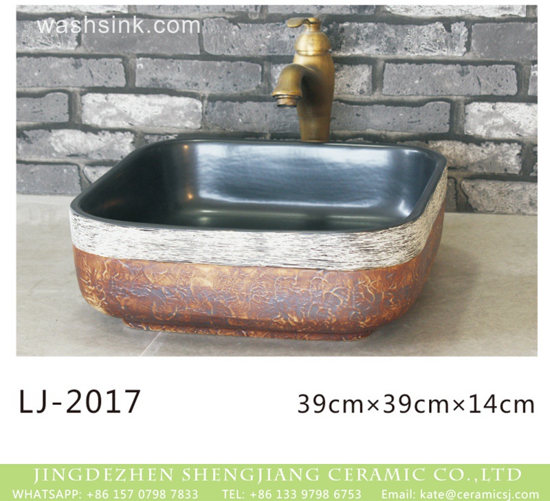 LJ-2017 Chinese modern new style smooth black wall brown color and white edge surface lavabo  LJ-2017 - shengjiang  ceramic  factory   porcelain art hand basin wash sink