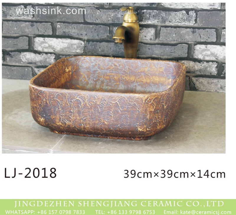 LJ-2018 Chinese art ceramic brown color with special pattern foursquare sanitary ware  LJ-2018 - shengjiang  ceramic  factory   porcelain art hand basin wash sink