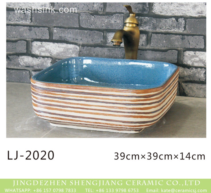 LJ-2020 Hot new product colorful surface and light blue wall wash hand basin  LJ-2020 - shengjiang  ceramic  factory   porcelain art hand basin wash sink