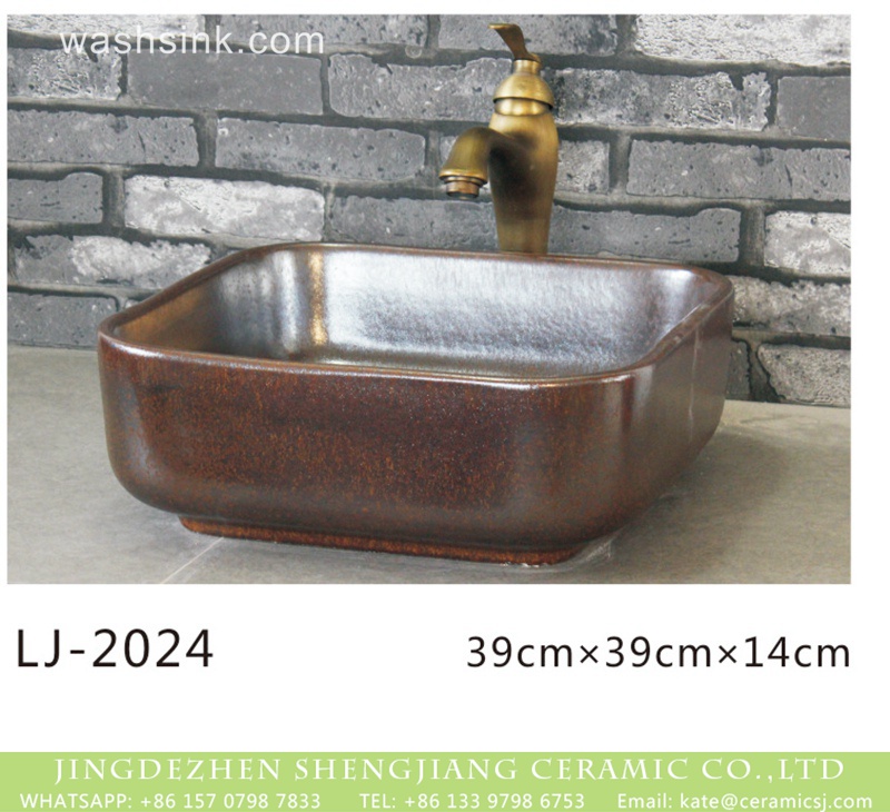 LJ-2024 Shengjiang factory hot sell smooth dark color foursquare wash basin  LJ-2024 - shengjiang  ceramic  factory   porcelain art hand basin wash sink