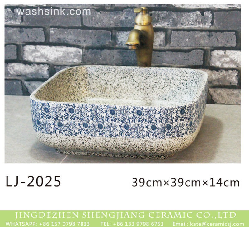 LJ-2025 China style blue and white porcelain with spots durable wash sink  LJ-2025 - shengjiang  ceramic  factory   porcelain art hand basin wash sink