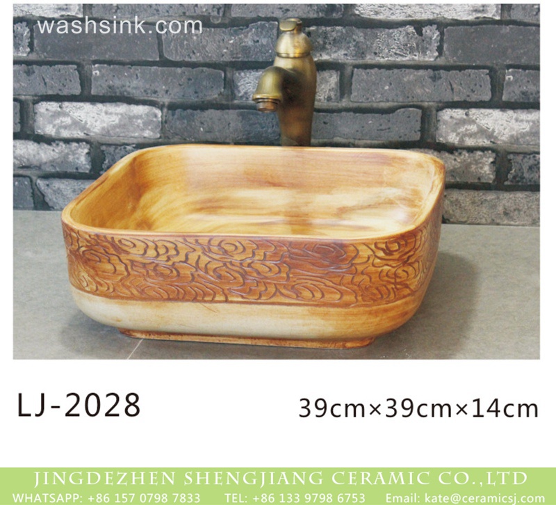 LJ-2028 Hot new products hand carved wood embossed auspicious clouds surface lavabo  LJ-2028 - shengjiang  ceramic  factory   porcelain art hand basin wash sink