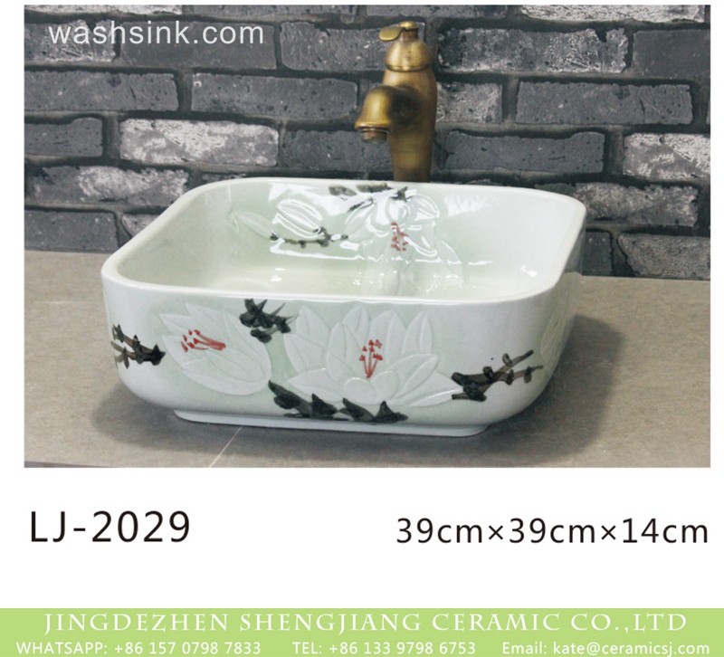 LJ-2029-1 Jingdezhen wholesale ceramic art famille rose with flowers pattern wash basin  LJ-2029 - shengjiang  ceramic  factory   porcelain art hand basin wash sink