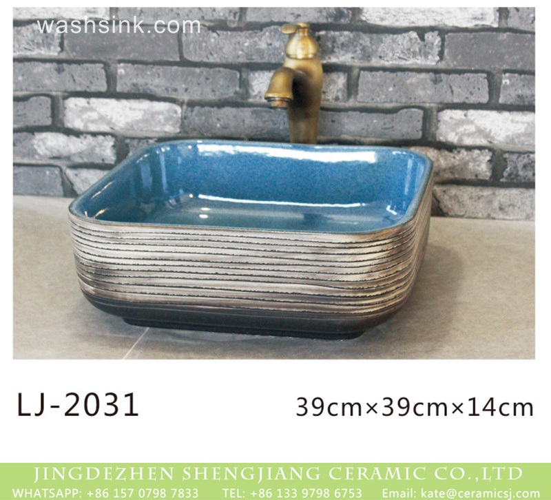 LJ-2031 Hot Sales special design smooth blue wall and white color with black lines surface wash sink  LJ-2031 - shengjiang  ceramic  factory   porcelain art hand basin wash sink