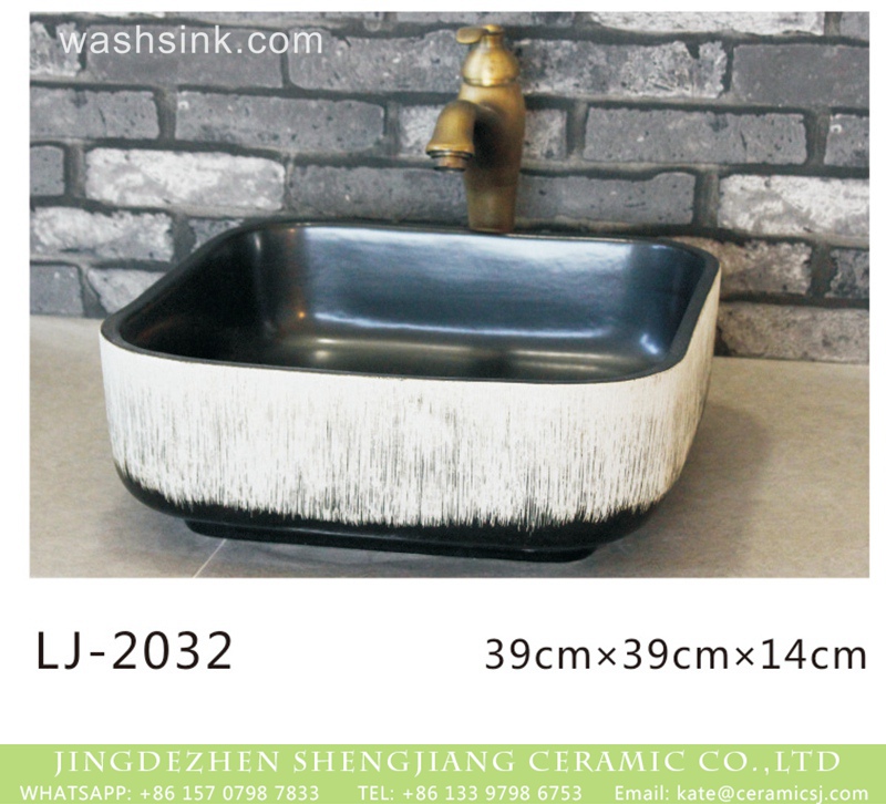 LJ-2032 Shengjiang factory produce new product modern simplicity style black and white color foursquare sink  LJ-2032 - shengjiang  ceramic  factory   porcelain art hand basin wash sink