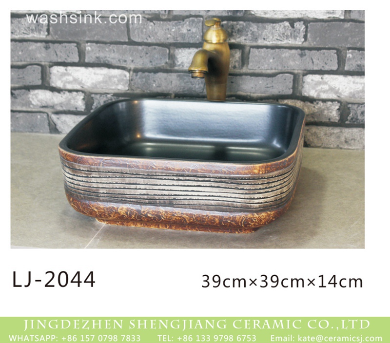 LJ-2044 Jingdezhen wholesale black wall and hand carved dark color surface sanitary ware  LJ-2044 - shengjiang  ceramic  factory   porcelain art hand basin wash sink