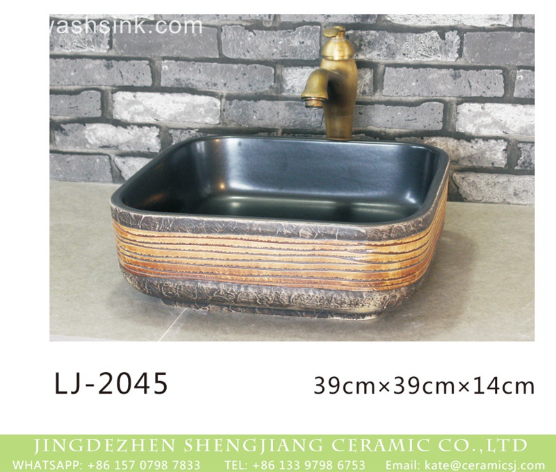 LJ-2045 Jingdezhen factory direct smooth black wall and hand carved surface art basin  LJ-2045 - shengjiang  ceramic  factory   porcelain art hand basin wash sink
