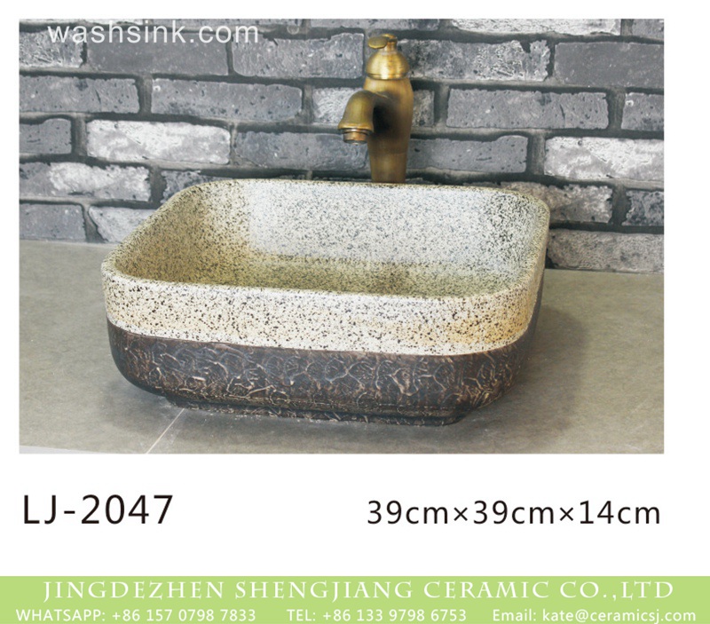 LJ-2047 China traditional style product dark and white color with spots wash sink  LJ-2047 - shengjiang  ceramic  factory   porcelain art hand basin wash sink