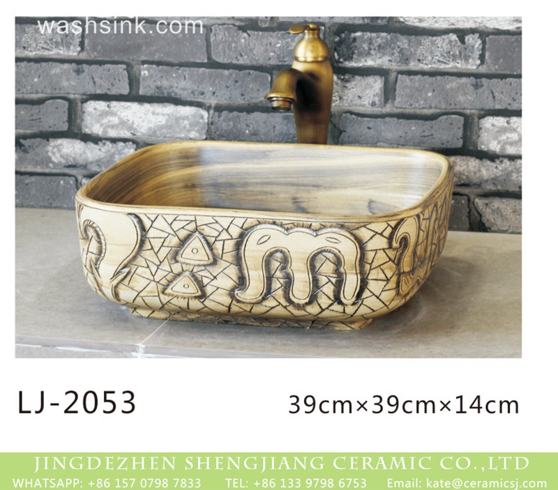 LJ-2053 Jingdezhen wholesale durable ceramic with art special pattern thick edge sanitary ware  LJ-2053 - shengjiang  ceramic  factory   porcelain art hand basin wash sink